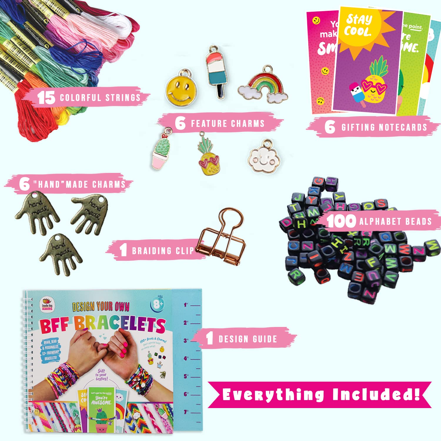 DOODLE HOG Friendship Bracelet Making Kit for Girls 8-12 with Alphabet Beads, String & Charms, 8-12 Year Old Girl Gifts, Friendship Bracelet Kit