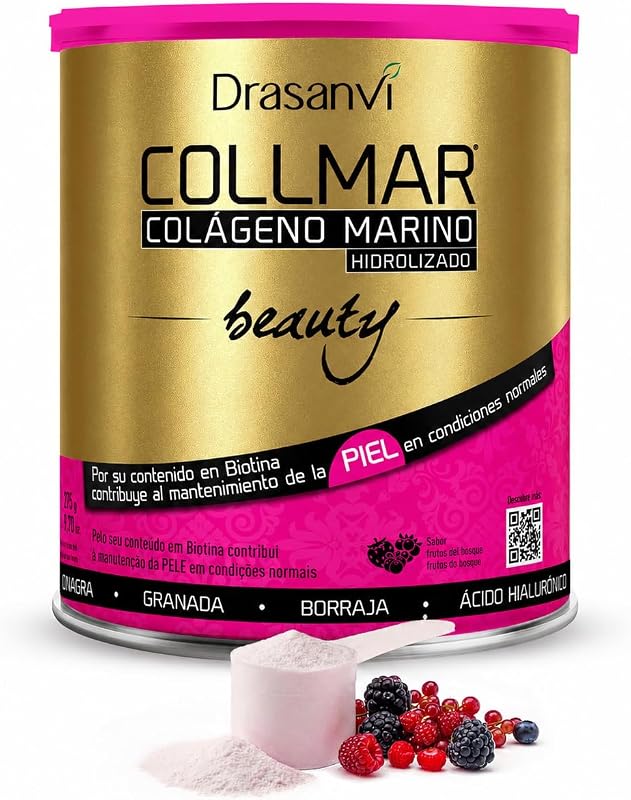 COLLMAR BEAUTY COLAGENO MARINO PARA LA PIEL, Colageno Hidrolizado con Vitamina C Natural, Biotina y Acido Hialuronico, Piel Bonita e Hidratada, Sabor Frutos del Bosque, 275 GR