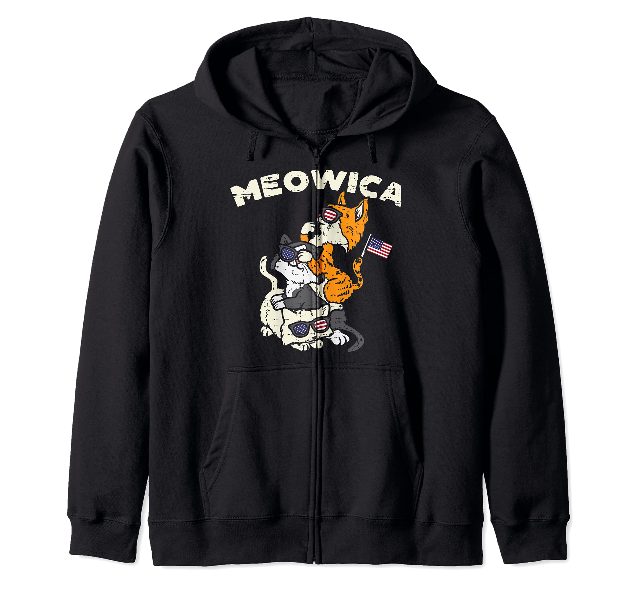 Meowica Kitten Cats American Flag USA Pet 4th Of July Fourth Zip Hoodie