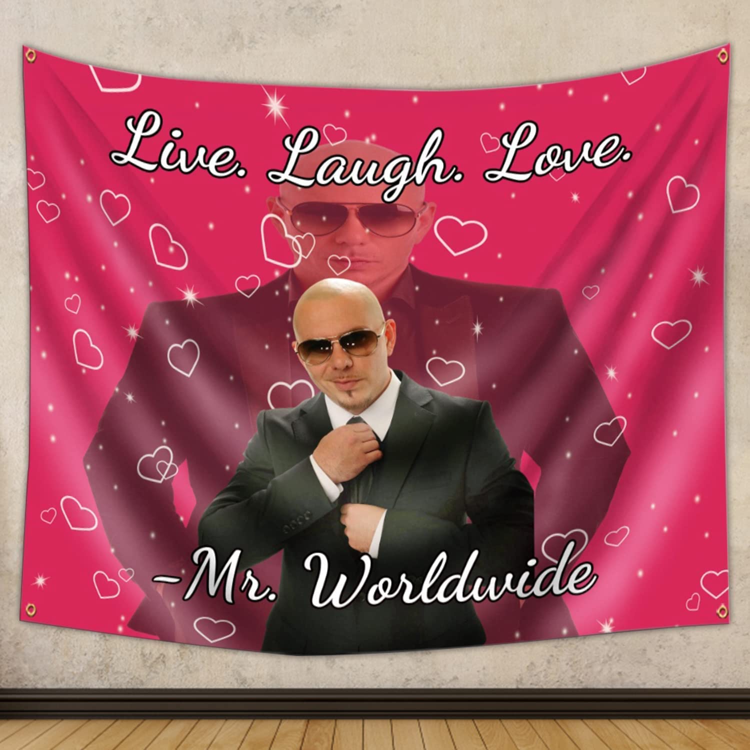 UoQo Mr Worldwide Says to Live Laugh Love Funny Wall Art for Room Decor, Pitbull Wall Tapestry for Bedroom Aesthetic