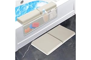 JJGoo Bath Kneeler with Elbow Rest Pad Set, 1.5 inch Kneeling Pad Mat for Bathtub Baby Bathing Parents, Painless Foam Mat with Toy Organizer Pockets, Non-Slip for Baby and Toddler Bathing