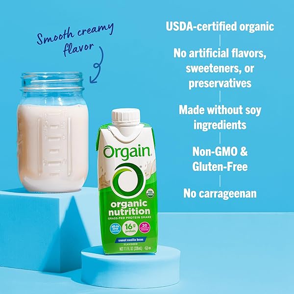 ORGAIN ORGANIC NUTRITIONAL SHAKE, VANILLA BEAN – MEAL REPLACEMENT, 16G PROTEIN, 20 VITAMINS & MINERALS, GLUTEN FREE, SOY FREE, KOSHER, NON-GMO, 11 OUNCE, 12 COUNT (PACKAGING MAY VARY)