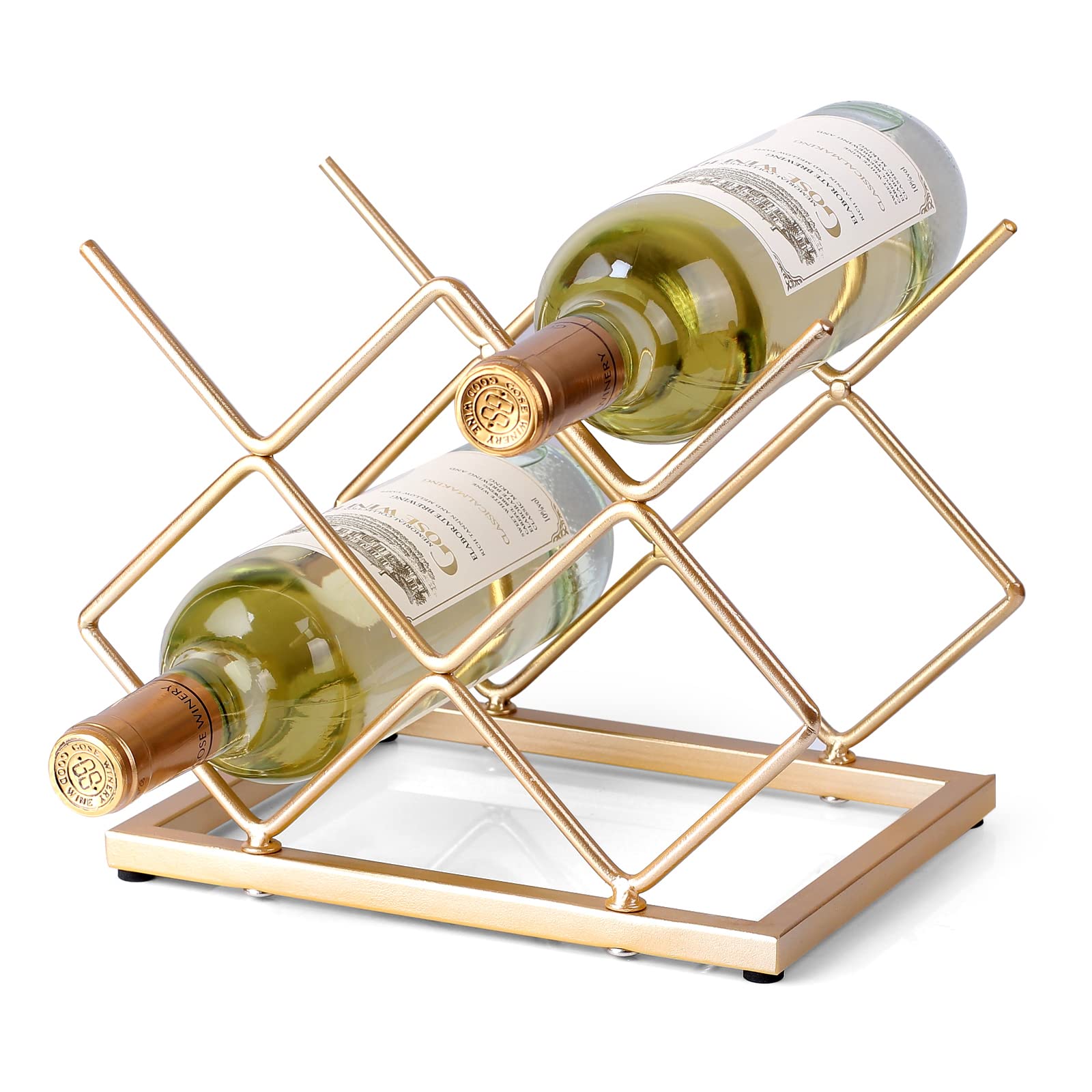 Photo 1 of Drincarier Countertop Wine Rack - 5 Bottle Freestanding Modern Gold Metal Small Wine Rack - Tabletop Wine Holder Stand for Cabinet, Pantry, Wine Bottle Storage…