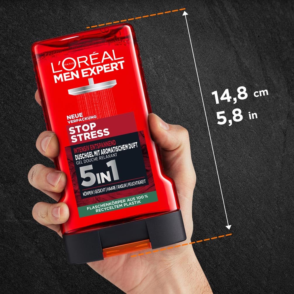 L'Oréal Men Expert Duschgel und Shampoo für Männer, Duschbad zur Reinigung von Körper, Haar und Gesicht, Herren Körperpflege für langanhaltende Frische mit aromatischem Duft, Stop Stress, 1 x 250 ml 6