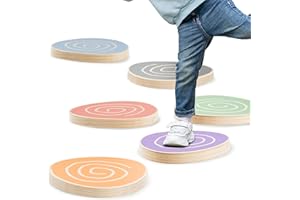 NITOY 6Pcs Wooden Stepping Stones for Kids, Non-Slip Stepping Stones for Indoor Outdoor, Balance Coordination Training, Sensory Toys Toddler Ages 1+