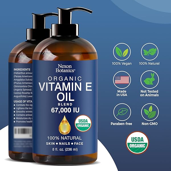 ORGANIC VITAMIN E OIL BLEND 67,000 IU – 8 FL OZ – MADE FROM PURE, NATURAL OILS FOR SKIN, SCARS & FACE – ACEITE DE VITAMINA E – NEXON BOTANICS
