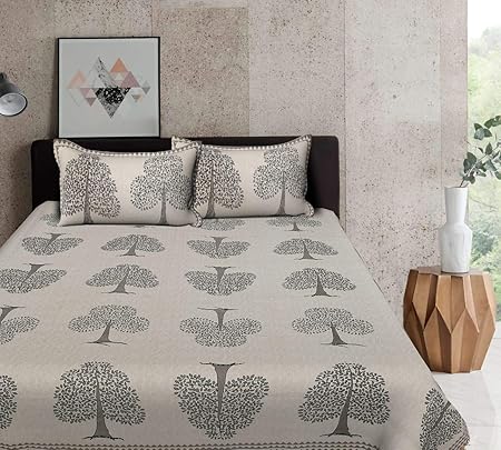 Pickerworld Cotton 3D Jaipuri Printed Double Bedsheet with 2 Pillow Cover - King Size, Blue