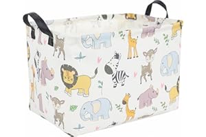HKEC Rectangle Cute Storage Basket with Handles for Baby,Collapsible Kids Toys Bin for Playroom Bedroom,Shelf Baskets,Gift Basket（Cute Animals
