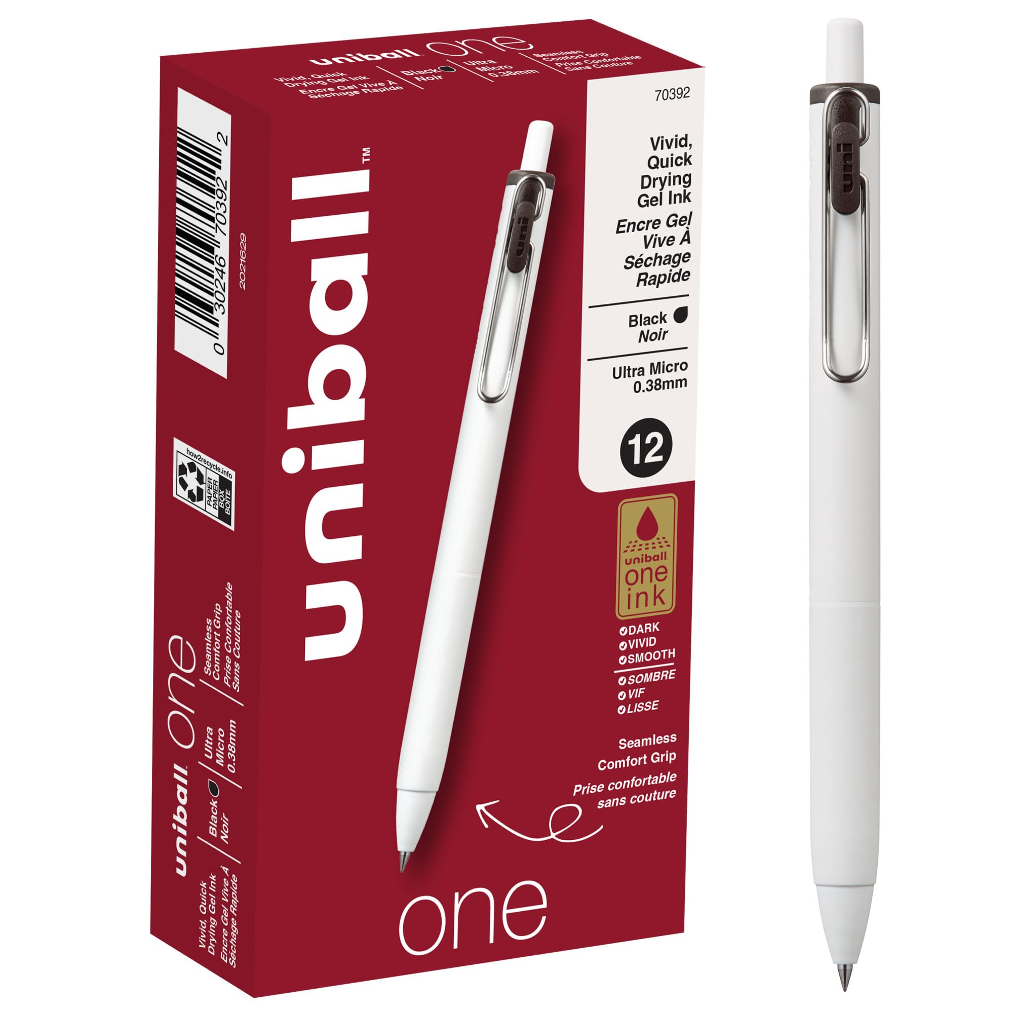 Uniball One Gel Pen 12 Pack; 0.38mm Ultra Micro Black Pens; Gel Ink Pen Office Supplies Sold by Uniball are Ballpoint Pen; Colored Pen Gel-Pens; Fine Point; Smooth Writing Pens(Pack of 12) Image