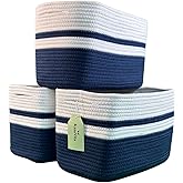 KasaVita Cotton Rope Baskets for Organizing and Storage, Woven Decorative Baskets for Shelves, Books, Closets. Storage Bins for Living Room, Bedroom | Pack of 3 | Blue