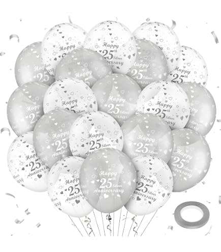 Décoration Gâteau 25e Anniversaire Mariage Paillettes Argentées - 16.76x10.16cm - Double Face - Support Acrylique Inclus