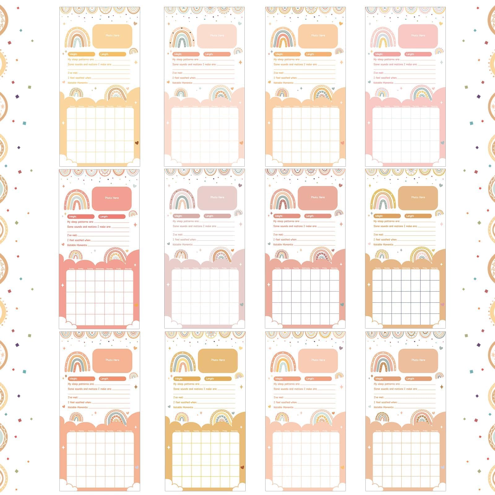 Boho Rainbow Baby's First Year Calendar with Stickers Boho 1st Year Tracker First Year Book Baby First Year Milestones Newborn Baby Memory Calendar Keepsake for Baby Girl or Boy