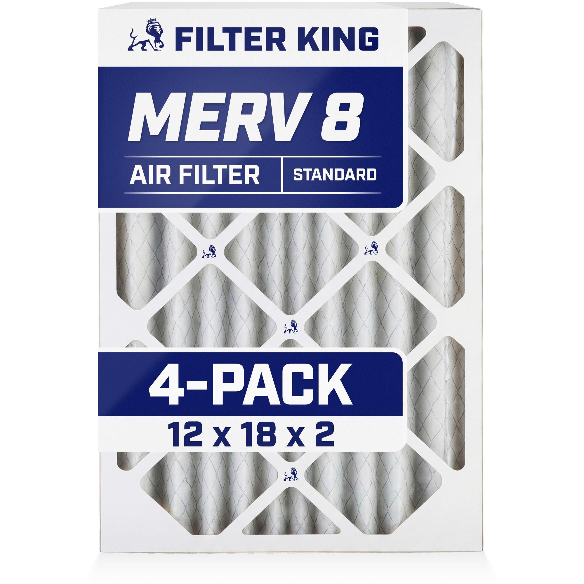 Filter King 12x18x2 Air Filter | 4-PACK | MERV 8 HVAC Pleated A/C Furnace Filters | MADE IN USA | Actual Size: 12 x 18 x 1.75" Image