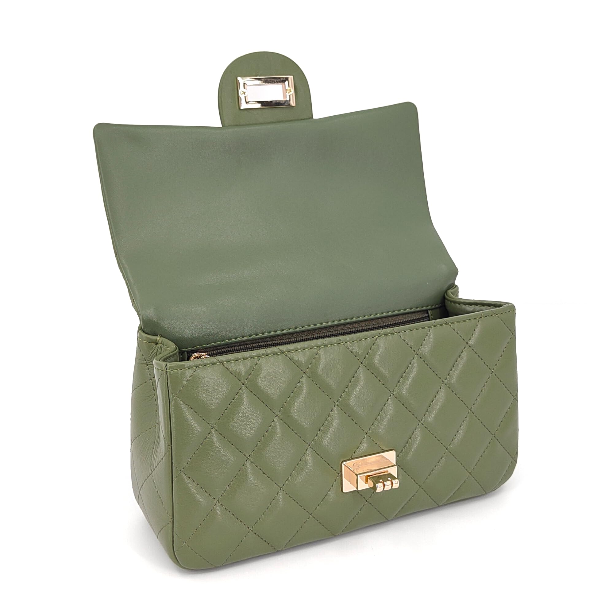 M-ioi-M Small Quilted Crossbody Bags for Women,Leather Shoulder Bag with Gold Chain Strap,Metal Top Handle Flap Evening Purse