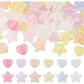 Magibeads 50Pcs Crackle Heart Star Acrylic Pony Beads Pastel Clear Pentagram Shaped Pastel Kandi Spacer Beads for Women Crafts DIY Bracelets Jewelry Making Supplies