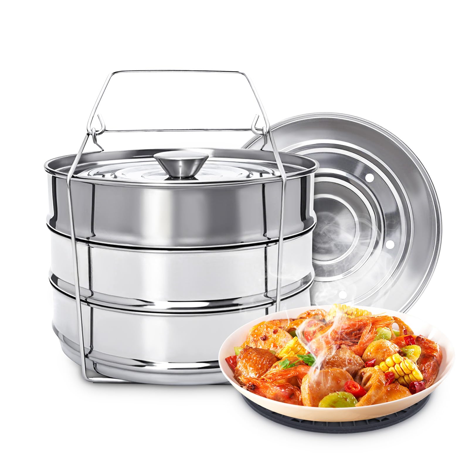 Photo 1 of *MISSING PARTS - See Clerk Notes*
HOSASSPER Instant Pot Insert for 6 & 8 Quart, 3 Tier Steamer Insert Pans 2 Interchangeable Lids and Sling for Instant Pot Pressure Cooker, Pot in Pot for Baking, Steaming & Casseroles