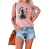 SAUIVD Women's Casual Graphic Tees Funny and Cute Shirt for Cats Lover Gift Short Sleeve Crewneck Letter Print Shirts