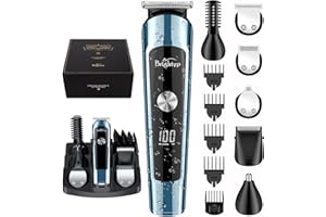 Brightup Beard Trimmer for Men, IPX7 Waterproof Mens Grooming Kit with Cordless Hair Clippers, Electric Razor with LED Display, Shavers for Mustache, Body, Face, Ear, Nose Hair Trimmer, Gifts for Men