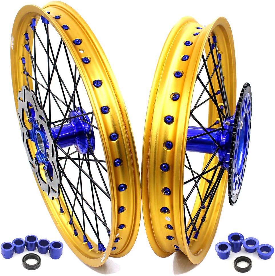 KKE 21 &19 MX Cast Compatible with YamahaYZ250F YZ450F 2016-2021 YZ125/YZ250 Wheels Set Rear 245mm Disc Gold Rims