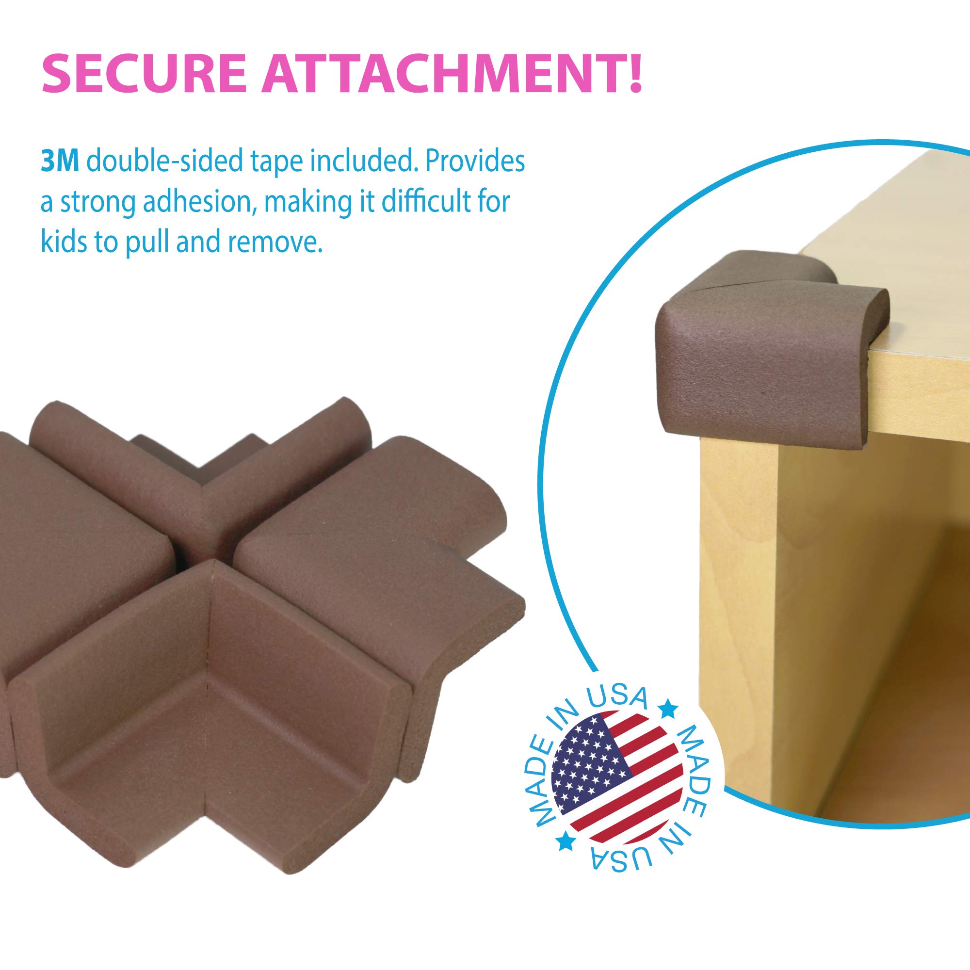 KidKusion Corner Cushion | Made in USA | Brown | 8 Pack | Furniture and Corner Protector