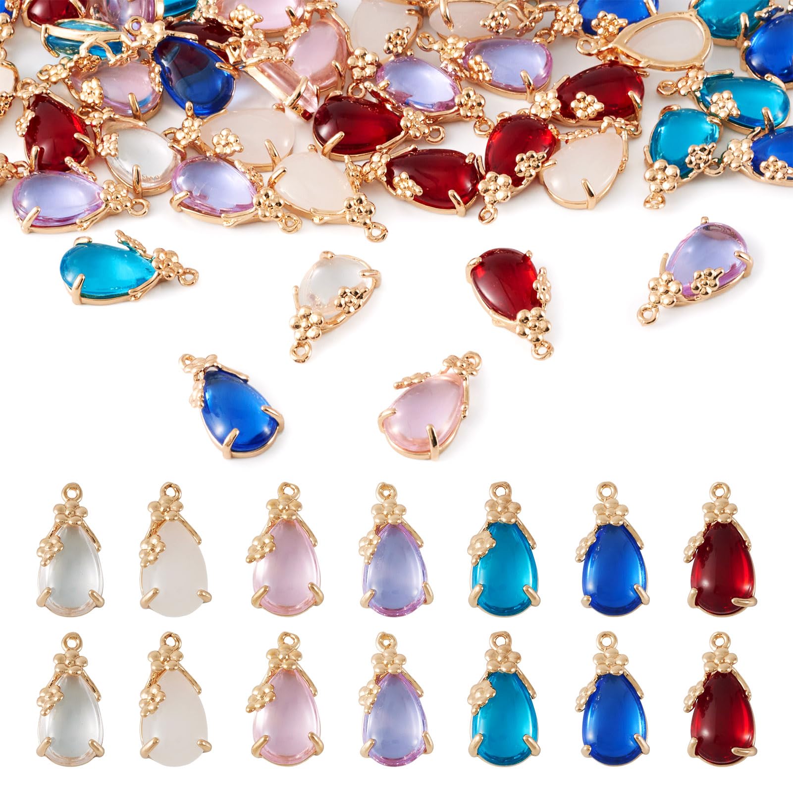 Craftdady 50pcs Waterdrop Glass Pendants Beads Teardrop Crystal Pendants Charms Rhinestone Jewelry Findings for Bridal Necklace Earrings Jewelry Making