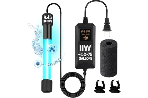11W UV Light for Aquariums with 4 Timer Modes | UV-C Light for Sump Filters, Top & Bottom Filter Boxes, External Filter Chamb