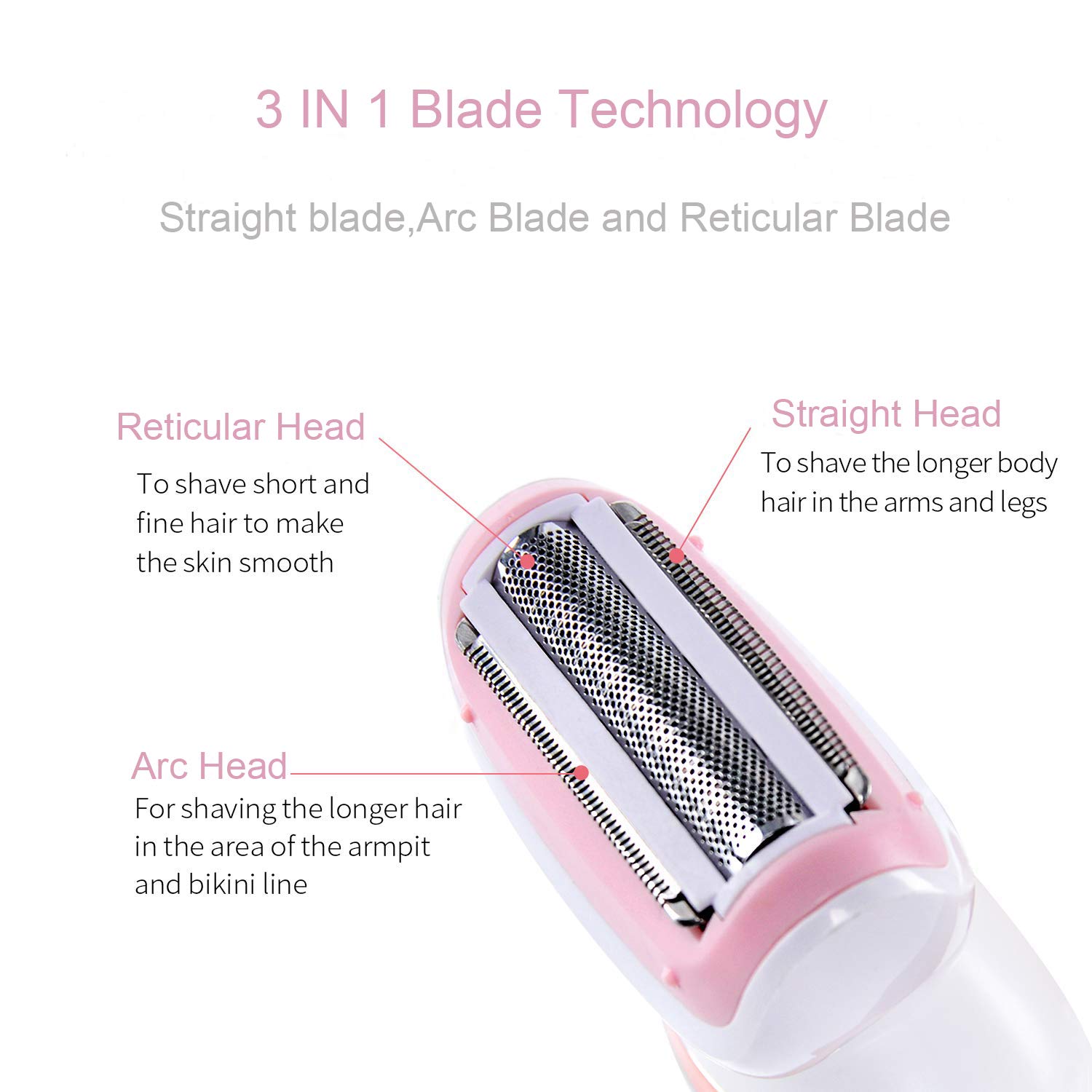 Lady Shaver, Sunblue USB Rechargable Waterproof Electric Ladies Bikini Trimmer, Facial Cleaning Brush and Rotating Massager 3 in 1 Mutifunction Set, Body Underarm Arms Legs Hair Female Shaver