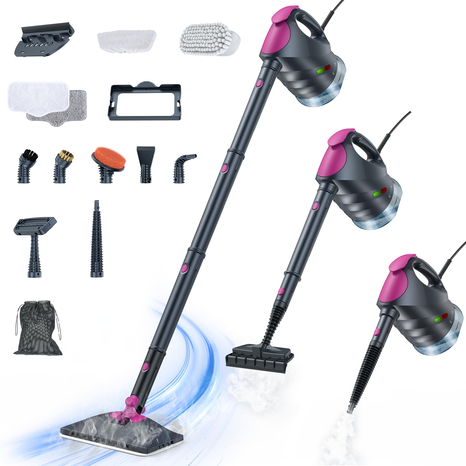 Photo 1 of 10-in-1 Steam Cleaner, Steam Mop & Detachable Handheld Steam cleaner with 320ml Water Tank, 10s Fast Heating, Portable Steamer for Kitchen, Floor, Tiles, Window, BBQ Grill, Car, Mid Gray