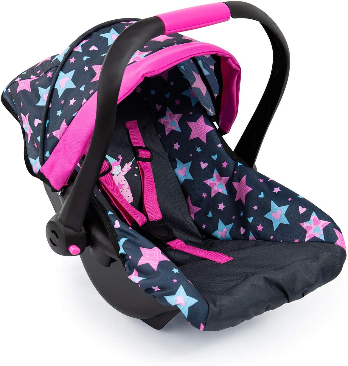 Bayer Design 67906AA Doll car seat, with sun canopy, adjustable handle, harness, for dolls up to 46 cm