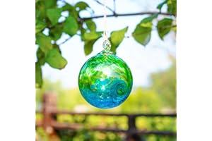 KRISININE 4 Inch Hand Blown Glass Gazing Balls Green Glass Christmas Ball Ornaments Garden Patio Home Decor