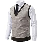 OYOANGLE Men's V Neck Sweater Vest Printed Work Dressy Sleeveless Knitted Pullover Sweaters