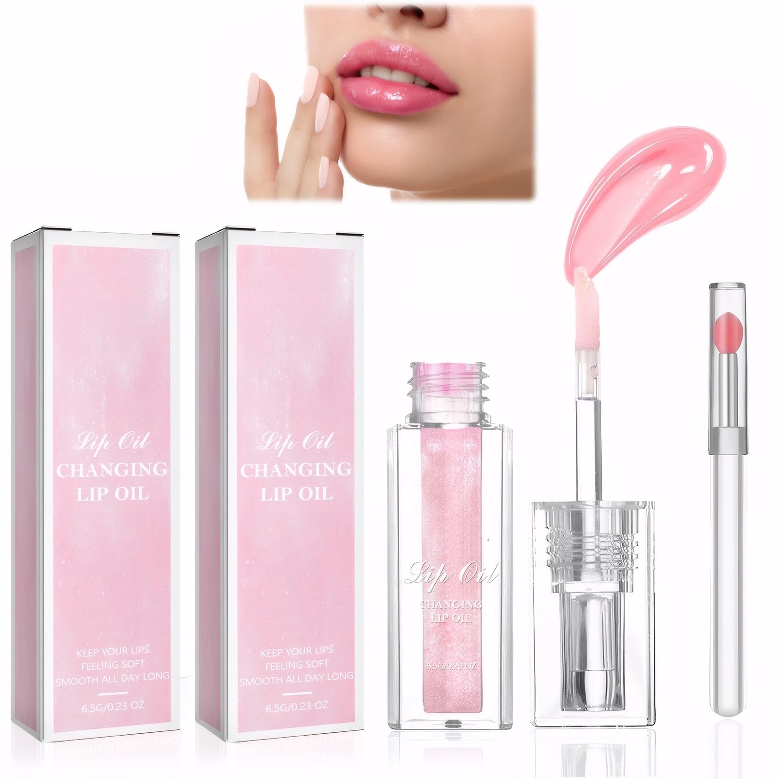 GMHLLES 2Pcs Magic Colour Changing Lip Oil, Color Changing Lip Glow Oil, Magic Lip Oil for Long Lasting Moisturizing Non-sticky Fresh Texture