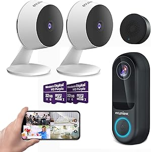 Laview Security Cameras Outdoor Video doorbell Wired with Home Security Cameras Bundle Include 32 GB SD Card Two-Way Audio, Night Vision,WiFi Home Indoor for Baby/pet,Alexa, USA Cloud Service