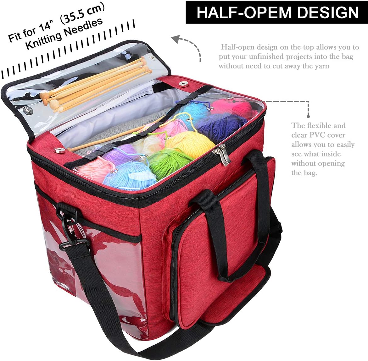 Hoshin Knitting Bag for Yarn Storage Portable Crochet Tote Bag Yarn Organizer for Crochet Patterns and Hooks Needles - Image 4