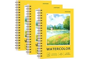 DONYANG Watercolor Paper Pad, 5.5" x 8.5" Spiral Bound Art Sketch Book, Pack of 3 (90 Sheets),(140lb/300g) Artist Water Color Drawing Paper for Adults, Art Supplies for Teens, Mixed Media Markers Journal