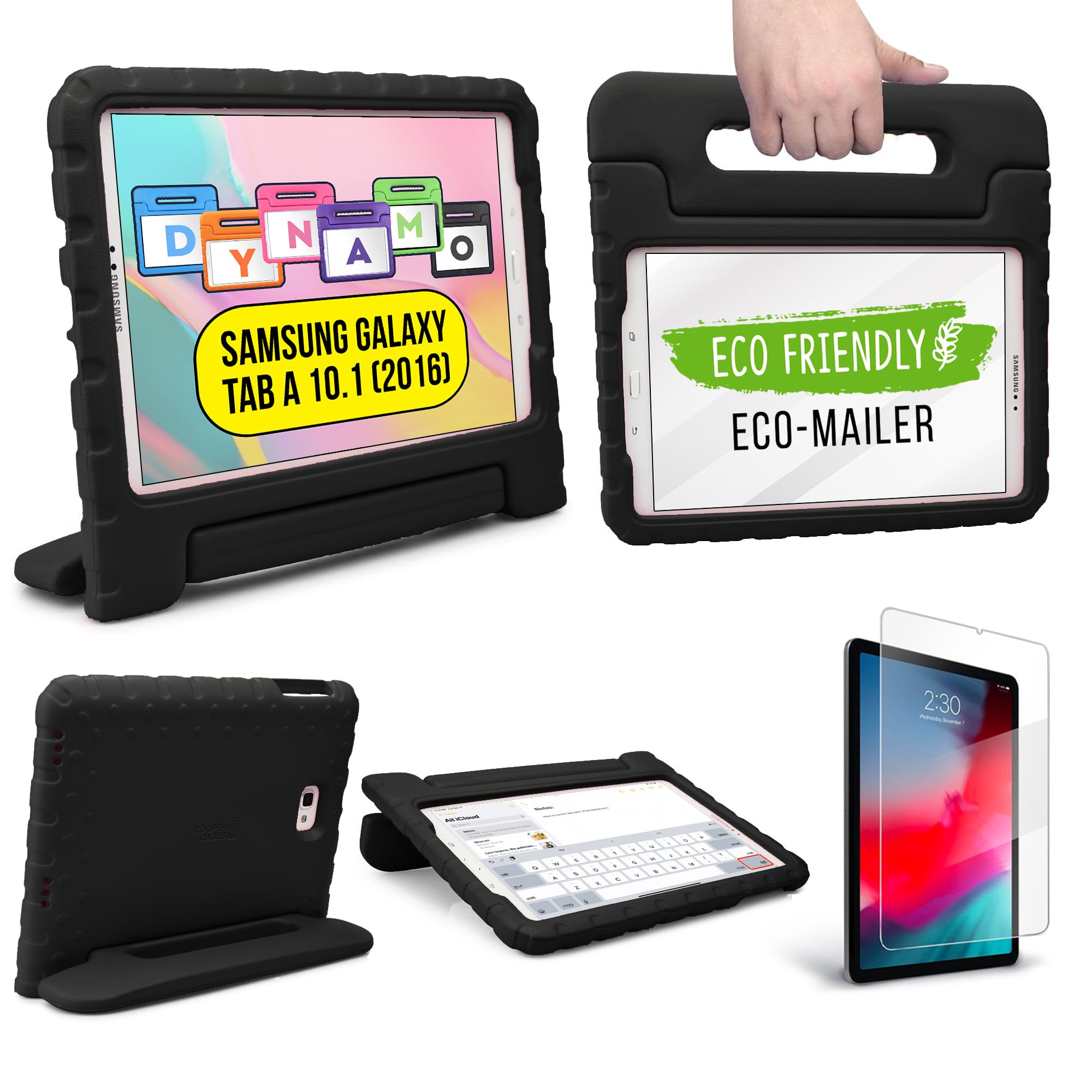 Photo 1 of Cooper Dynamo [Rugged Kids Case] Protective Case for Samsung Tab A 10.1 (2016) T580 T585 only | Child Proof Cover with Stand, Handle, Screen Protector (Black) NOT FIT with P580 P585 and 2019 Released