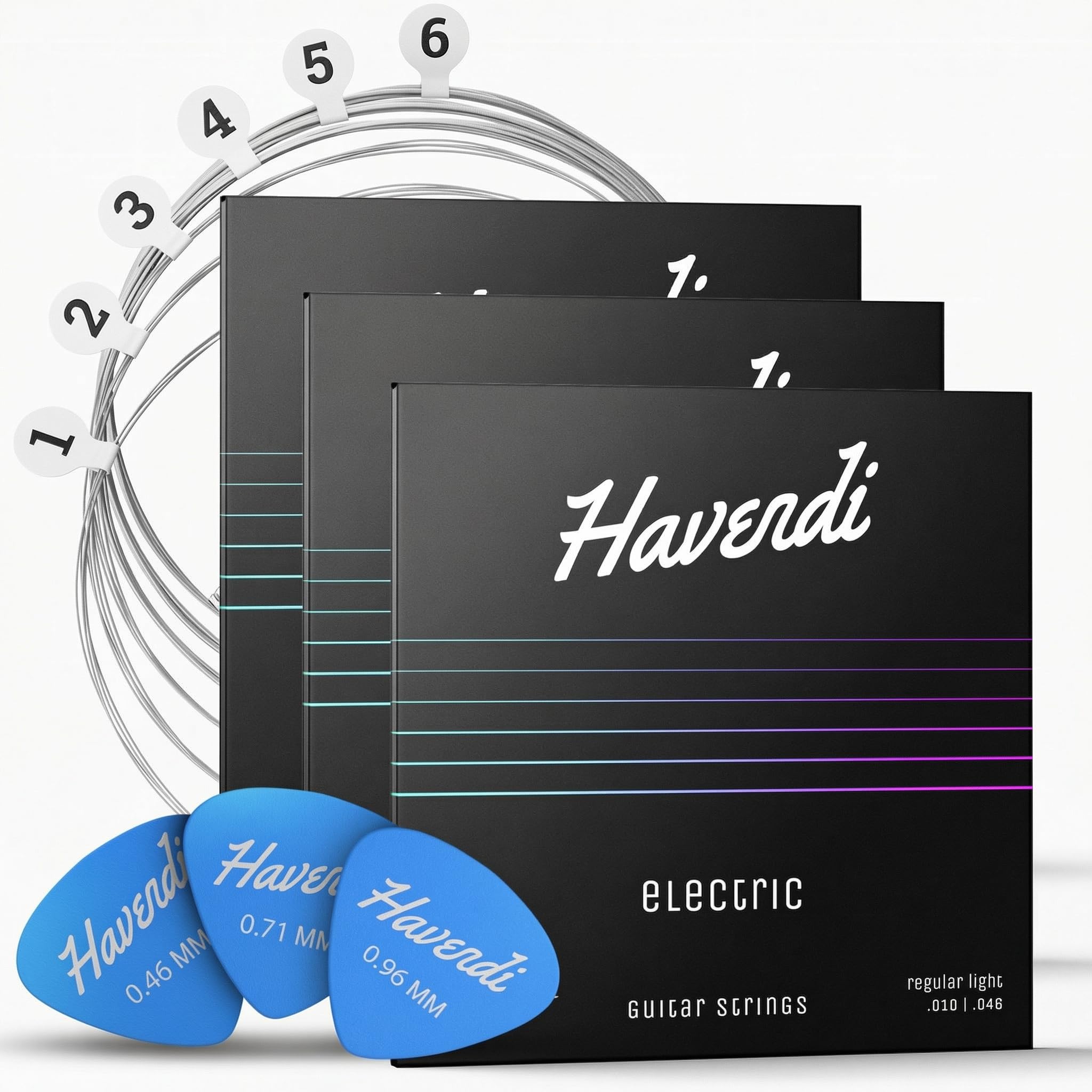 Havendi® Electric Guitar Strings 10-46 brilliant sound Medium Gauge Nickel Wound (6 string set) incl. 3 picks
