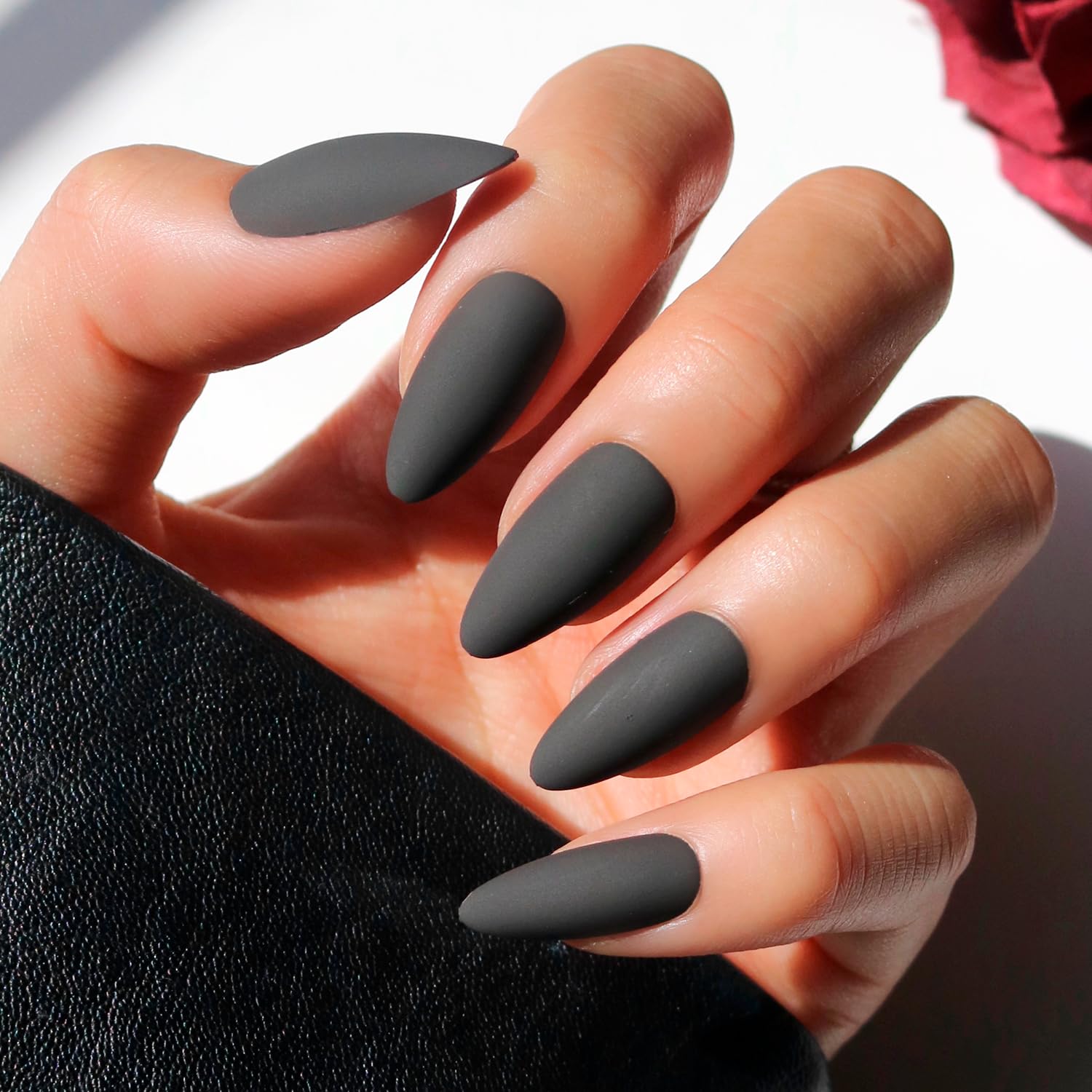 Photo 1 of Glamnetic Press On Nails - Red Bottom | Red Accent Dual Side Medium Almond Fake Nails with a Black Matte Finish, Salon Quality Halloween Nails | 15 Sizes - 30 Nail Kit with Glue