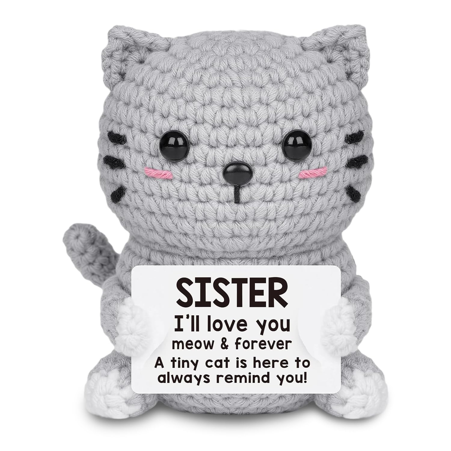 Emotional Support Cat Crochet, Cute Positive Crochet Animals with Heartwarming Message Card, Gifts for Sister, Cat Lover, Birthday, Christmas