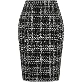 IDEALSANXUN Plaid Skirts for Women Fall Winter Knee Length Pencil Wool Skirt with Slit
