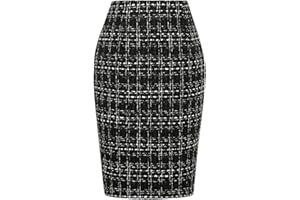 IDEALSANXUN Plaid Skirts for Women Fall Winter Knee Length Pencil Wool Skirt with Slit