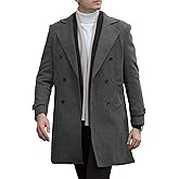 Tiefony Mens Trench Coat Slim Fit Pea Coats Double Breasted Winter Wool Jackets Notched Lapel Collar Overcoat