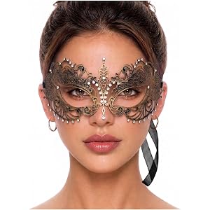 Masquerade Mask for Women with Rhinestones - Elegant Metal Half Face Mask for Masquerade Parties, Mardi Gras, & Themed Events