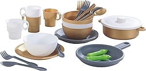 KidKraft 63532 27-Piece Cookware Play Kitchen Set in Modern Metallic Colours, Complete Dish and Utensil Set