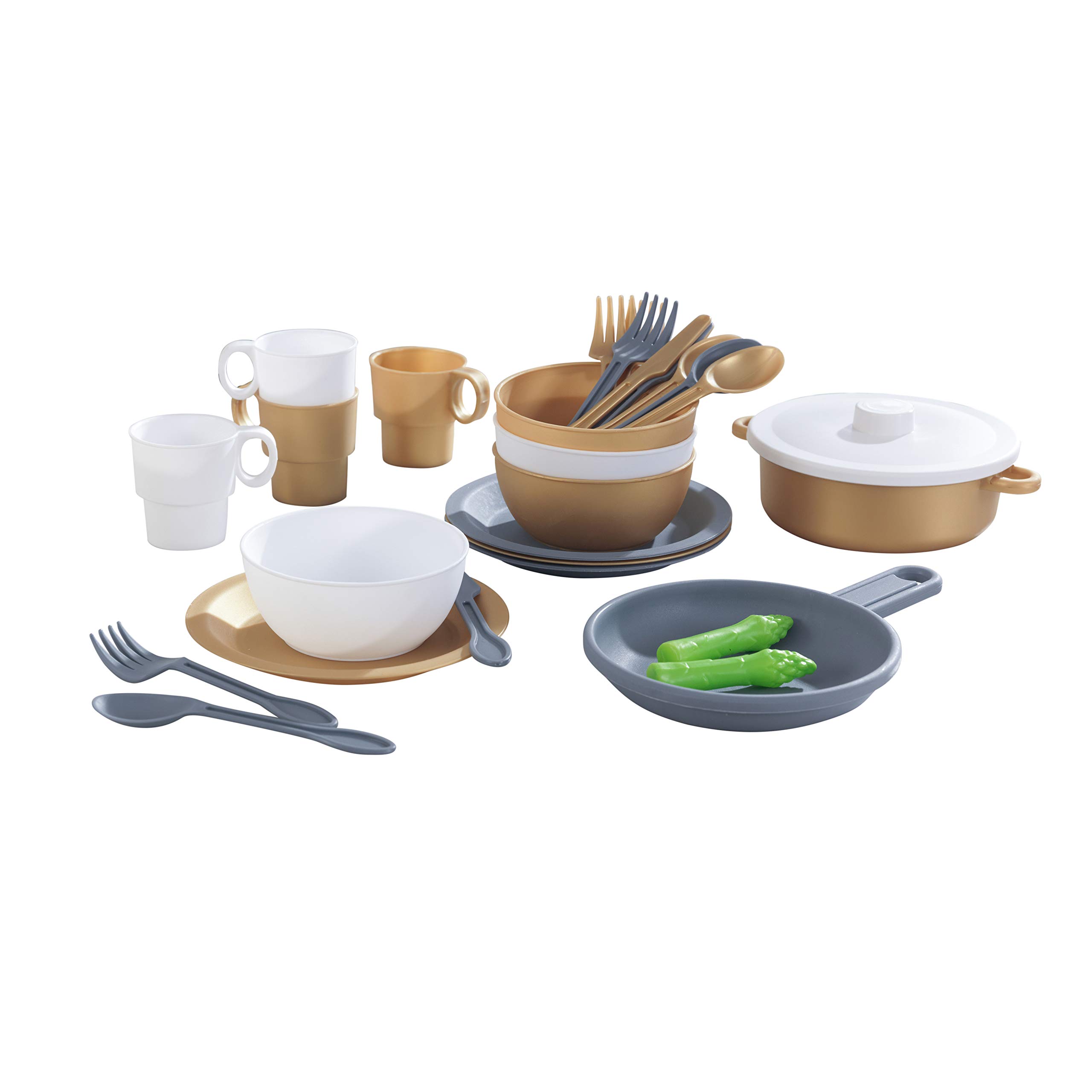 KidKraft 63532 27-Piece Cookware Play Kitchen Set In Modern Metallic Colours - Cooking & Eating Utensils and Accessories Set for Kids Play Kitchen