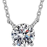 Xyphielle 925 Sterling Silver Moissanite Necklace for Women, Platinum Color, 1 Carat Pendant, Luxury Neckline Chain, Gift for Girlfriend Wife