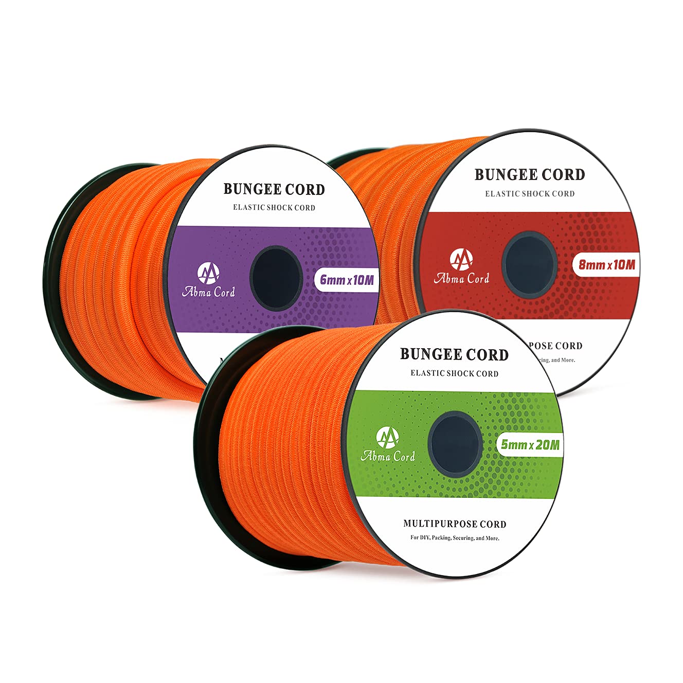 Abma Cord Bungee Cord 8mm 10M Elastic Shock Cord 100% Stretch Elastic Bungee Rope for Tarpaulin, Trailer, Backpack, Tent Pole, Kayak - Orange — image 1