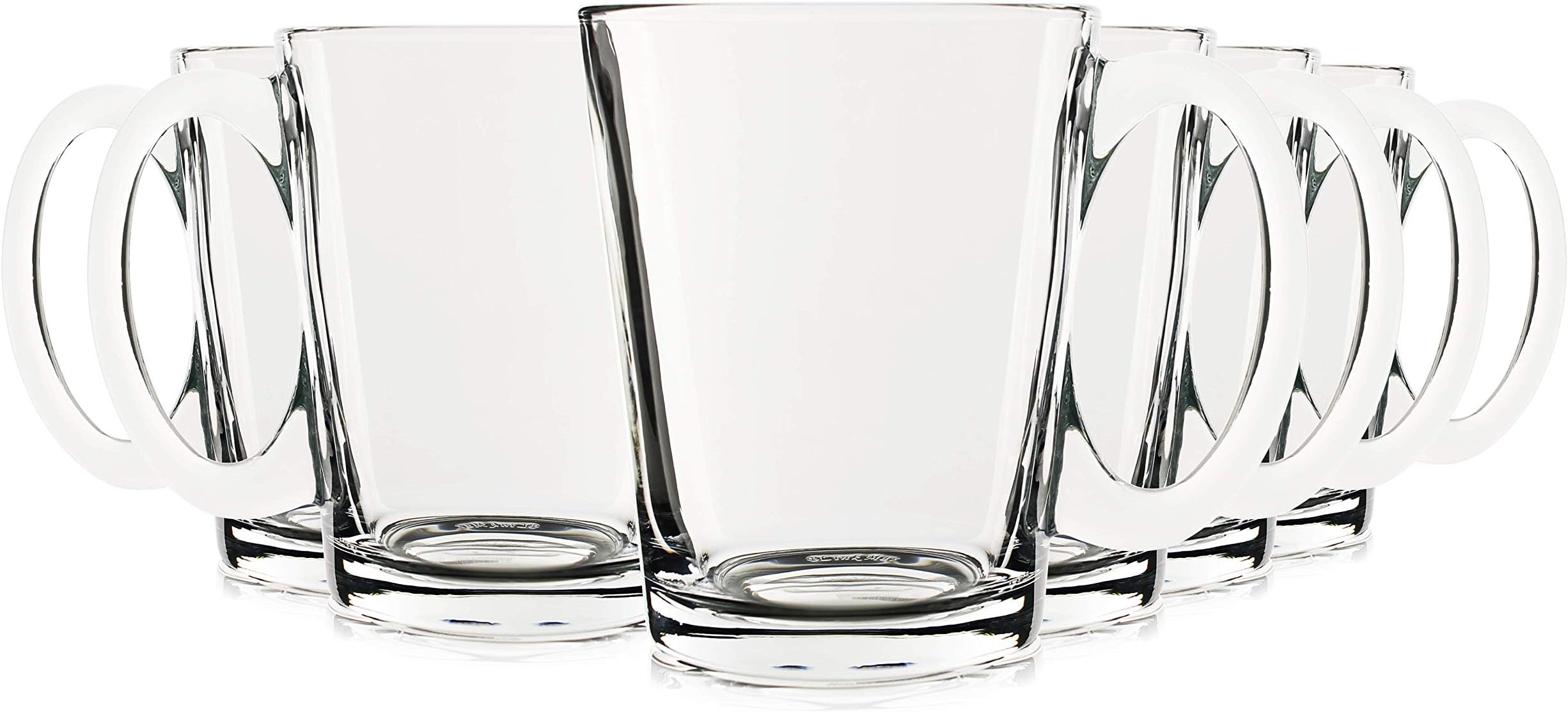 Serami 10oz Coffee Tea Glass Cups with Handles, Perfect for Hot or Cold Drink, Set of 6