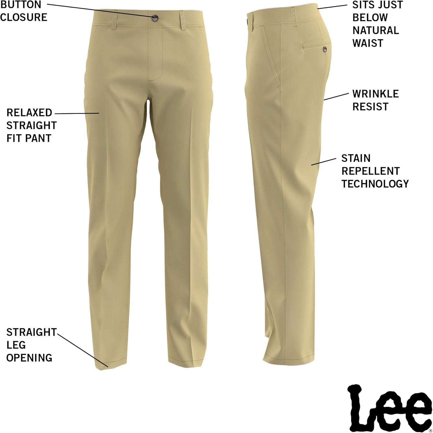 Lee Men's Total Freedom Relaxed Classic Fit Flat Front Pant at  Men’s Clothing store: Casual Pants