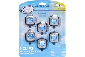 Air Jungles New Car Scent Car Air Freshener Vent Clip, 6 Count Long Lasting Up to 180 days, Natural Essential Oil Car Fragrance for Women and Men, Odor Eliminator - 4ml Each
